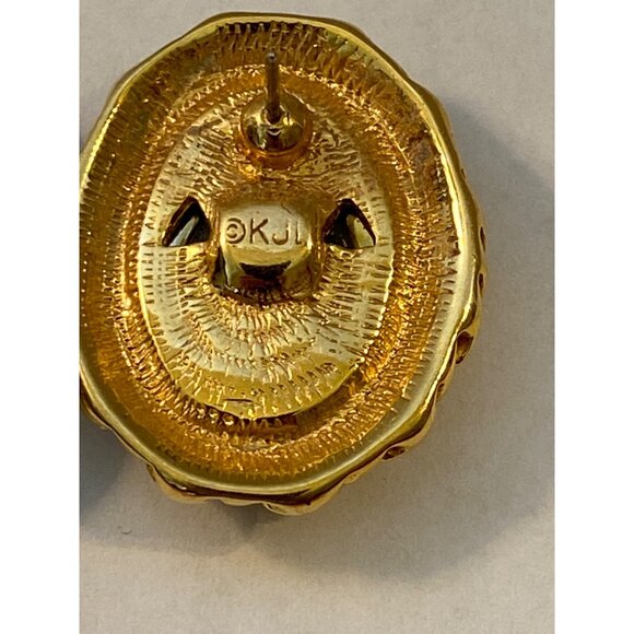 KJL Gold-Tone Post Earrings With Green Crystal Oval Stones J0176 - Picture 7 of 9